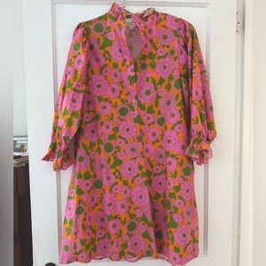 Flora Bea NYC retro floral cotton dress hot pink retro pink orange size Medium
